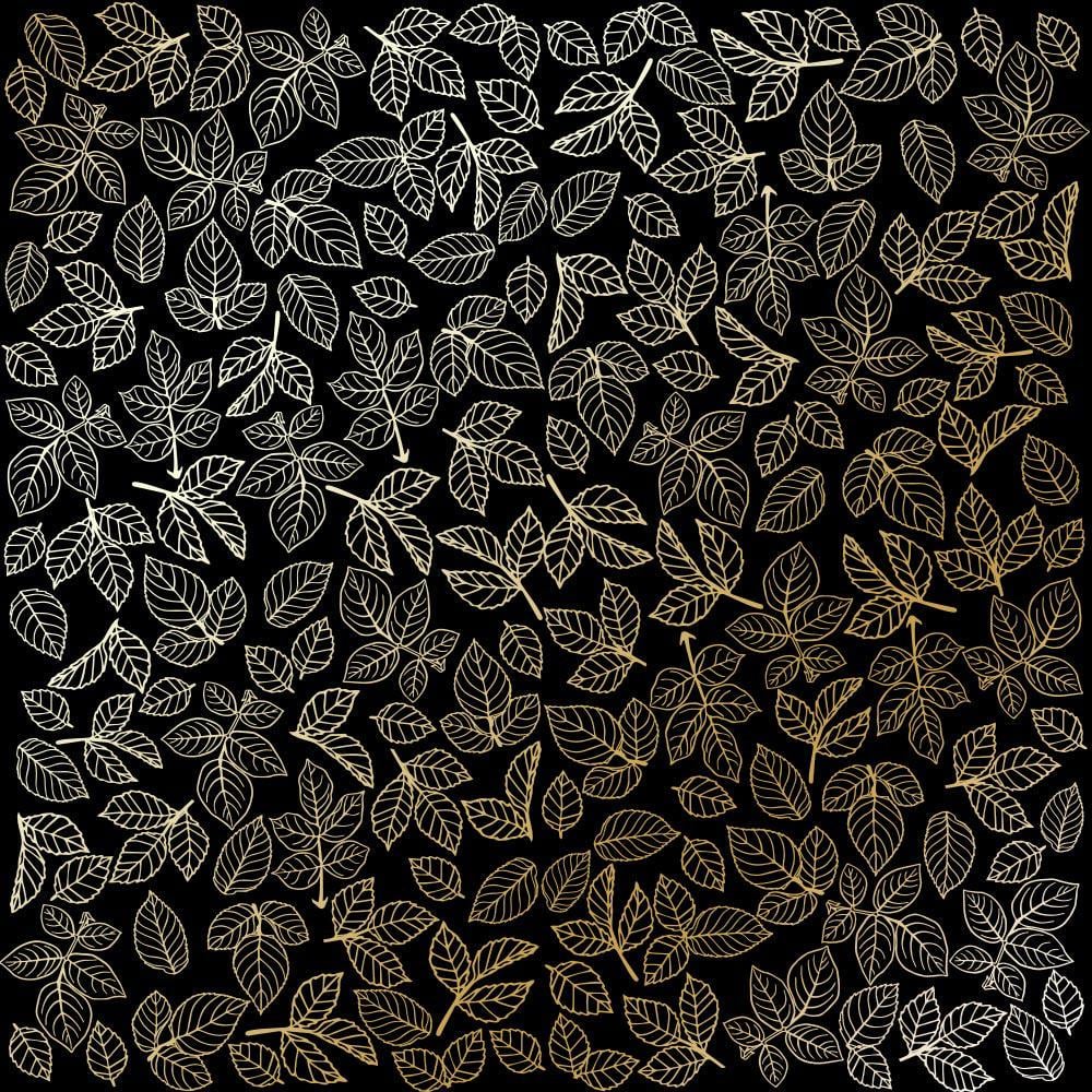 Лист паперу односторонній Golden Rose leaves із фольгуванням 30,5х30,5 см Black