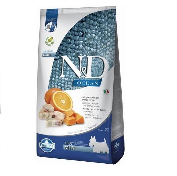 Корм сухой беззерновой Farmina N&D Grain Free Ocean Pumpkin для собак мелких пород с щепкой и апельсином 7 кг (2998381756)