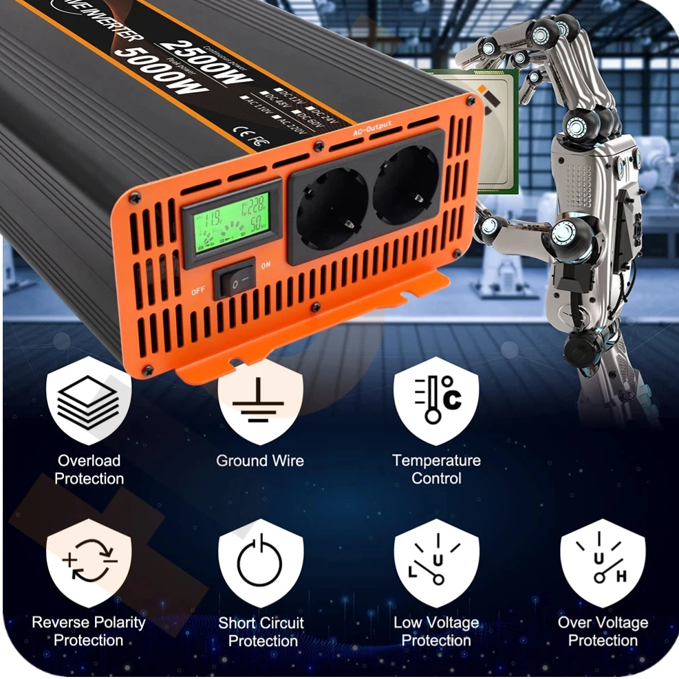 Інвертор Houli чистий сінус 5000/2500 Вт 12-220V евро (30304956) - фото 10 Інвертор Houli чистий сінус 5000/2500 Вт 12-220V евро (30304956) - фото 10