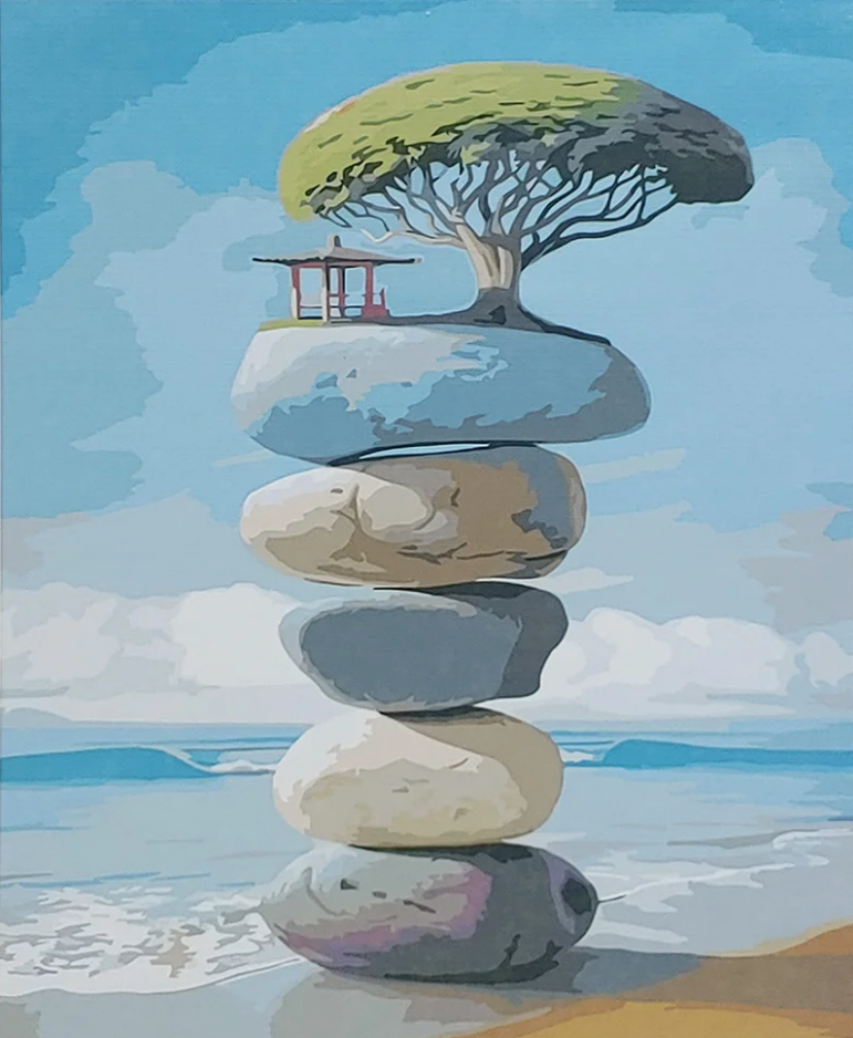 Картина по номерам Strateg Премиум Необычный пляж с лаком и уровнем 40x50 см (SY6920)