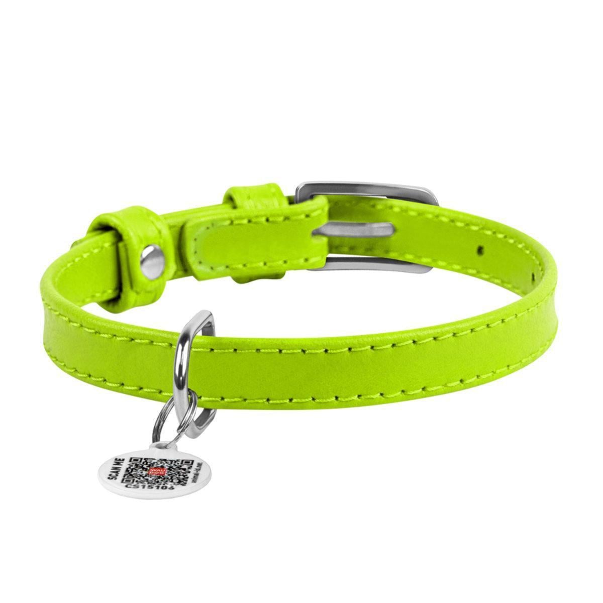 Ошейник для собак кожаный Waudog Glamour с QR паспортом S 15 мм х 27-36 см Салатовый (32705 Col)
