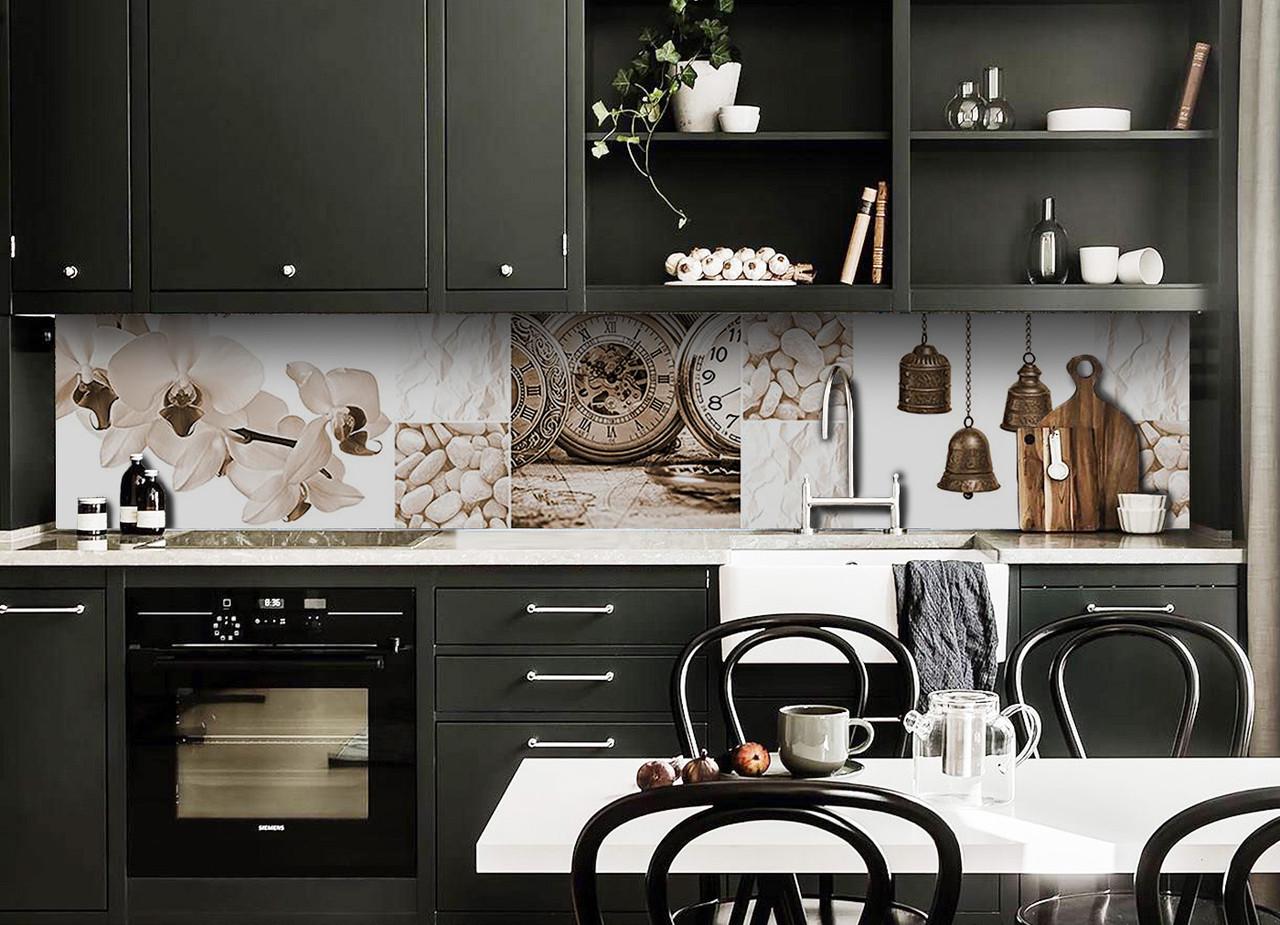 Кухонный фартук Часы сепия из самоклеющейся виниловой пленки 60х300 см Бежевый