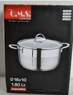 Каструля зі cкляною кришкою OMS з нержавіючої сталі для газу та індукції 2,3 л (2050-2.3) - фото 3 Каструля зі cкляною кришкою OMS з нержавіючої сталі для газу та індукції 2,3 л (2050-2.3) - фото 3