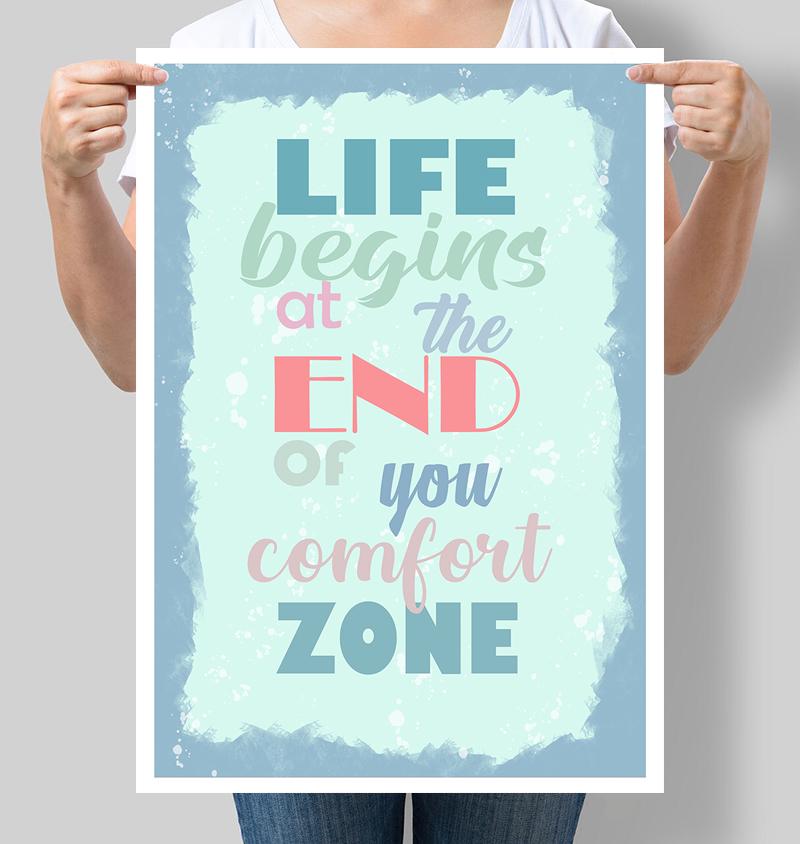 Постер мотивирующий "Life begins at the end of you comfort zone" 42х60 см (М060)