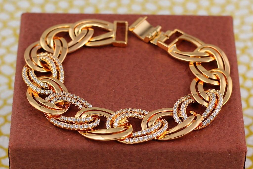 Браслет Xuping Jewelry двойные овальные звенья с камешками 19 см Золотистый (2380689856)