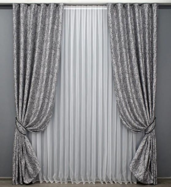 Шторы в гостиную/спальню Жаклин двухсторонний блекаут 1х2,7 м 2 шт. Серый /Черный (670шБ 31-156) - фото 1 Шторы в гостиную/спальню Жаклин двухсторонний блекаут 1х2,7 м 2 шт. Серый /Черный (670шБ 31-156) - фото 1