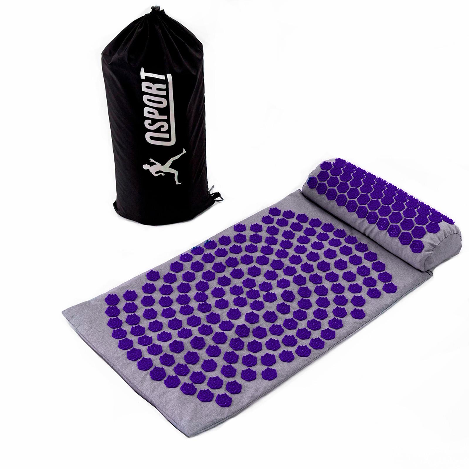 Массажный коврик OSPORT Аппликатор Кузнецова + валик для шеи apl-021 Lotus Mat Eco Серо-фиолетовый