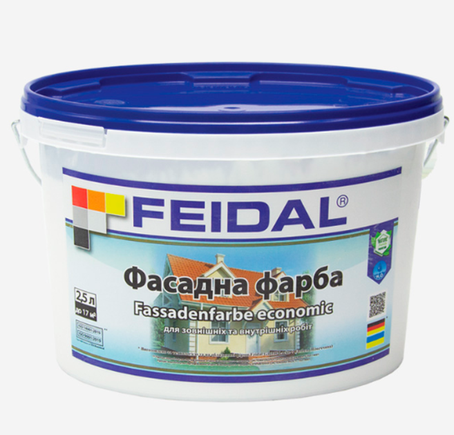 Фарба Feidal Fassadenfarbe Economic акрилова для фасадів матова база 2,5 л Білий (1815791980) - фото 1 Фарба Feidal Fassadenfarbe Economic акрилова для фасадів матова база 2,5 л Білий (1815791980) - фото 1