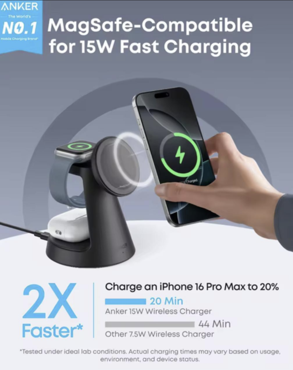 Зарядний пристрій Anker MagGo 3in1 Magsafe Charging Station Qi2 15W Black - фото 5 Зарядний пристрій Anker MagGo 3in1 Magsafe Charging Station Qi2 15W Black - фото 5