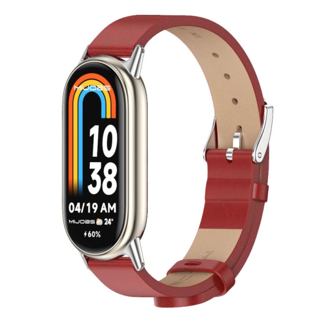 Кожаный ремешок Mijobs для фитнес браслета Xiaomi Mi Smart Band 8 Red/Silver (1926302162) - фото 2