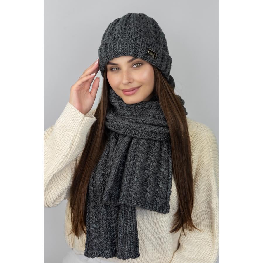 Комплект женский шапка утепленная флисом с шарфом Braxton 5306-1 One size Темно-серый (275678)
