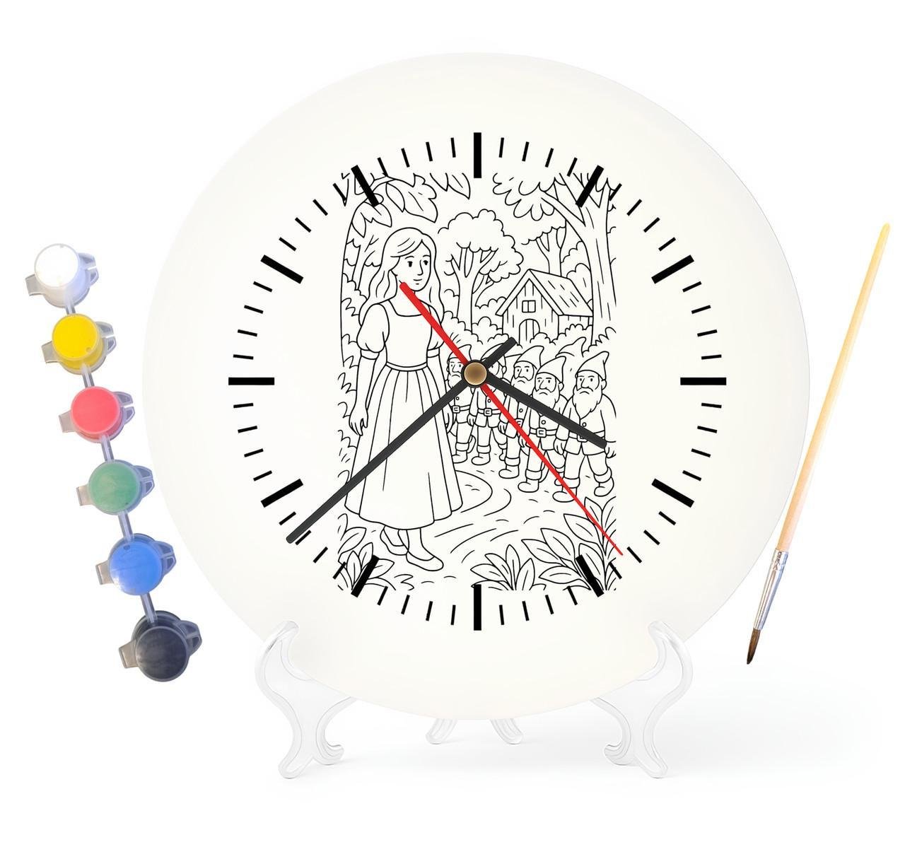Детский набор для творчества часы-раскраска Белоснежка и семь гномов по мотивам сказки братьев Гримм 30 см (Г0016)