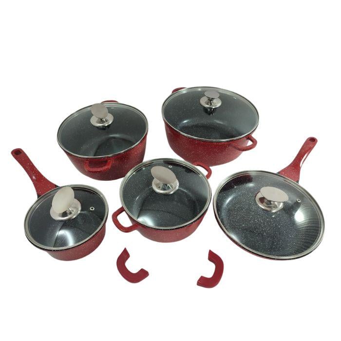 Набор кастрюль и сковорода Higher Kitchen с гранитным антипригарным покрытием Красный (HK305)