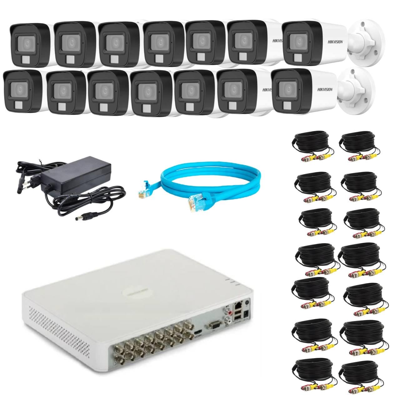 Комплект відеонагляду Hikvision 2Mp-THD-Hybrid-Acusense-DS-2CE16D0T-LFS на 14 камер (24172347)