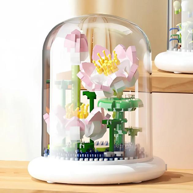 Конструктор-ночник Цветок в колбе с подсветкой Лотос, Цветок в горшке для детей 660 дет - фото 6
