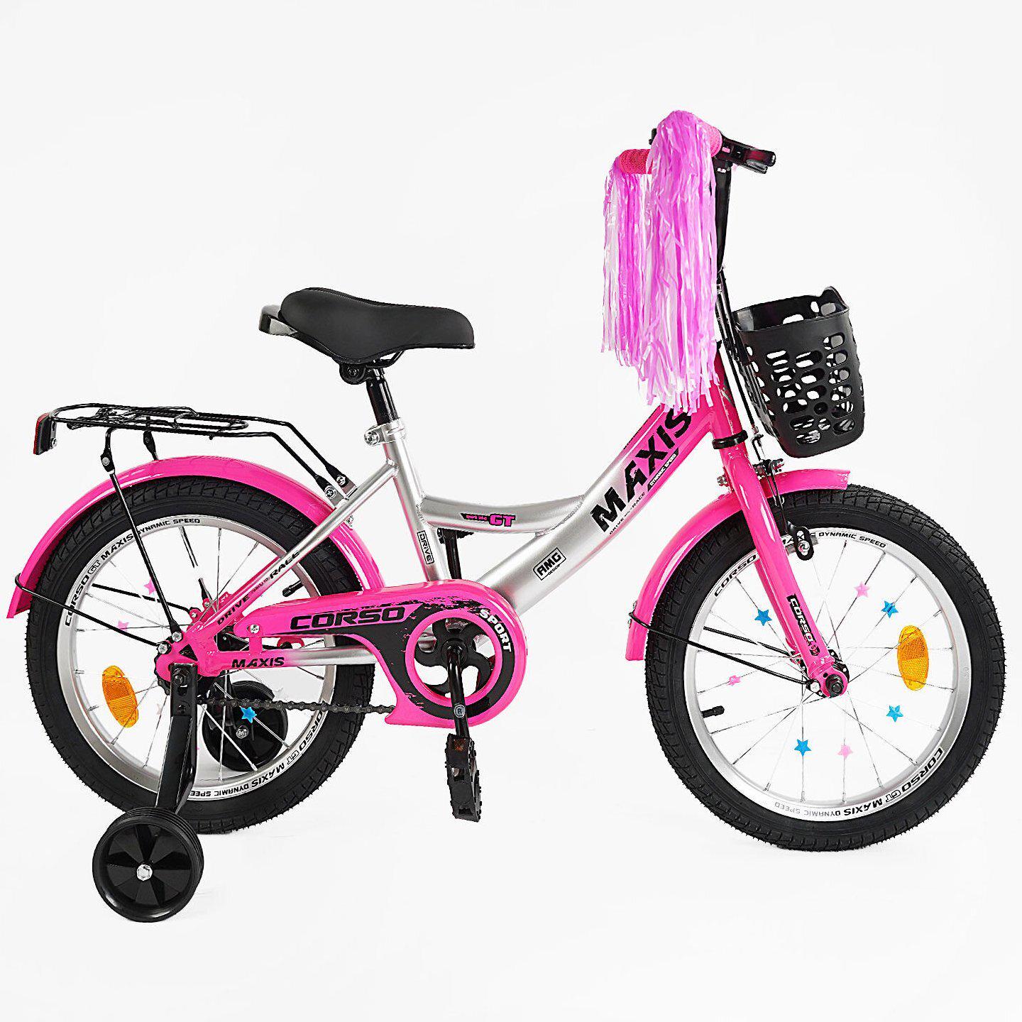 Велосипед двухколесный Corso MAXIS 16" для девочки с корзиной и багажником Бело-розовый - фото 2 Велосипед двухколесный Corso MAXIS 16" для девочки с корзиной и багажником Бело-розовый - фото 2