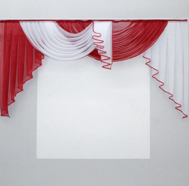 Ламбрекен на карниз шифон 2 м Красный/Белый (133л)