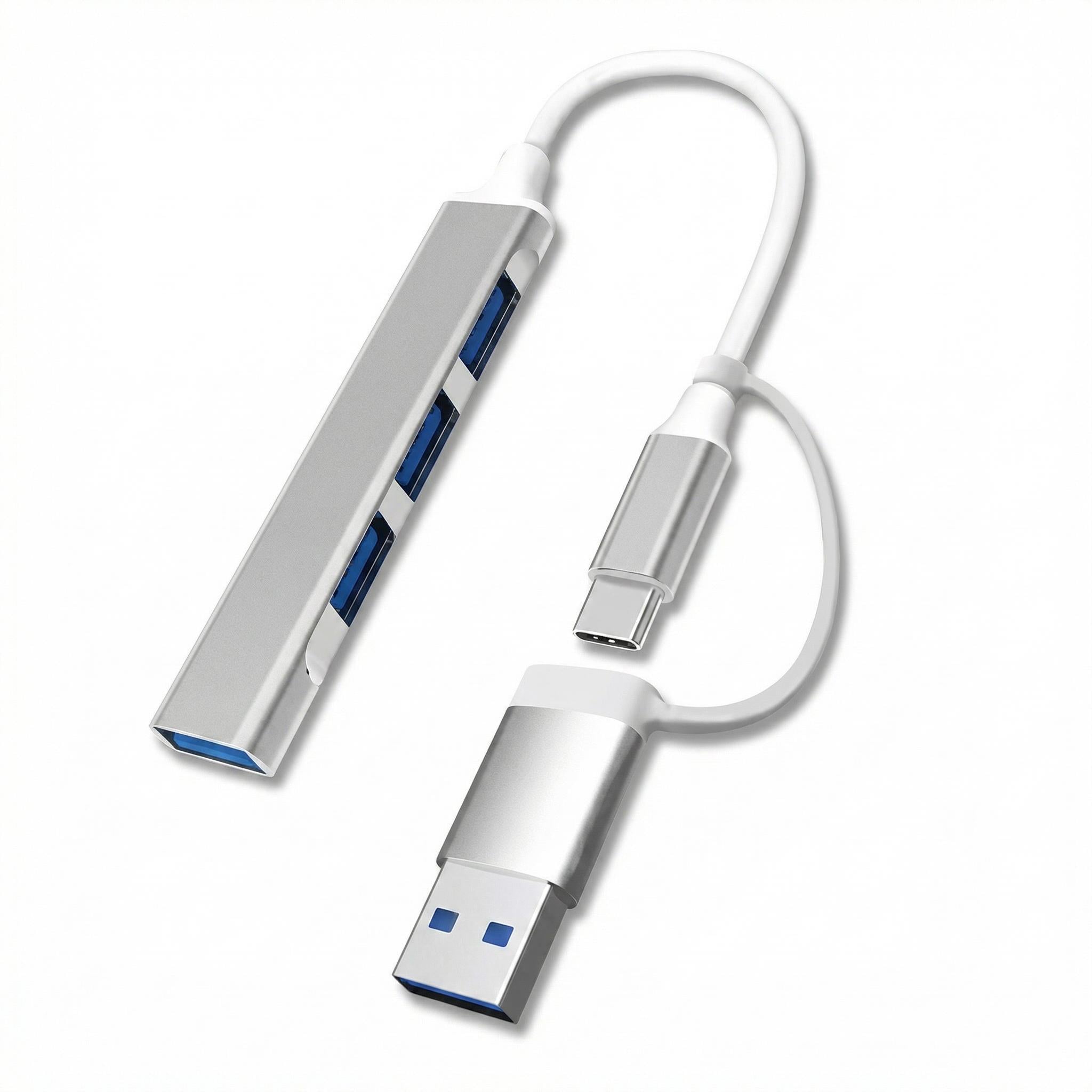 USB-хаб Everon Алюминиевый 4 порта 1xUSB 3.0 + 3xUSB 2.0 с подключением Type-A и Type-C (438)