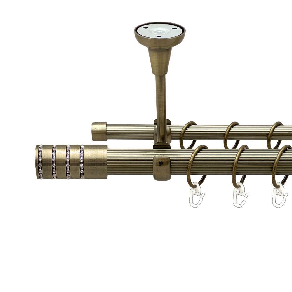 Карниз металлический Orvit Барамелла двухрядный открытый к потолку/рифленая труба/кольцо металлическое Антик 25/16 мм 240 см (00-00018711)