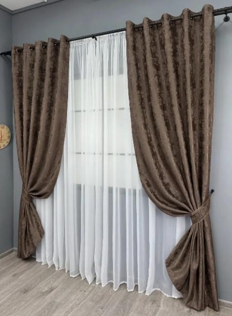 Комплект штор на люверсах Sultan XO жакард 1,5х2,5 м 2 шт. Коричневий (1557ш 37-0252) - фото 4 Комплект штор на люверсах Sultan XO жакард 1,5х2,5 м 2 шт. Коричневий (1557ш 37-0252) - фото 4