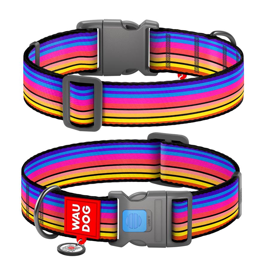 Ошейник для собак с QR-паспортом Waudog Nylon Линия 1 пластиковый фастекс XXL 35 мм 46-70 см Разноцветный (284-0006)