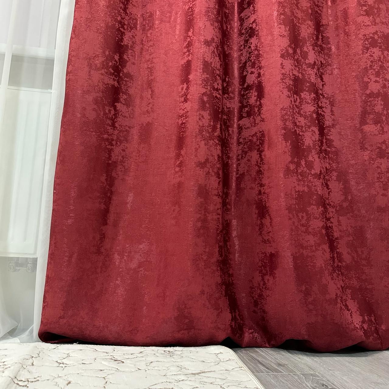 Шторы жаккардовые с мраморным узором среднее затемнение 1,5x2,7 м 2 шт. Бордовый (К1039-10) - фото 8