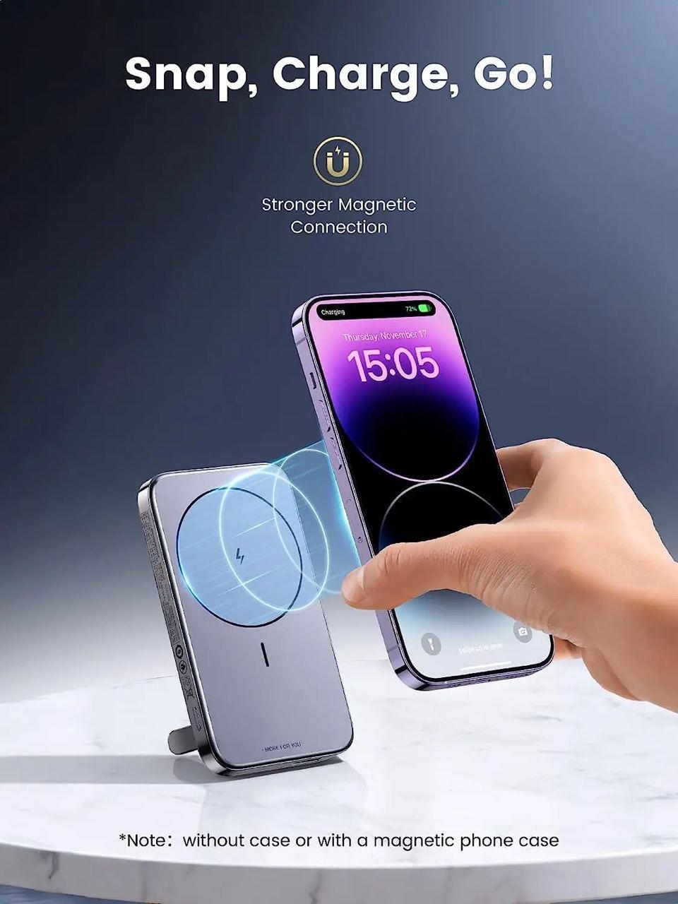 Повербанк магнитный UGREEN PB206 Magnetic Magsafe 10 000 mAh 20W USB-C с подставкой (26389456) - фото 6 Повербанк магнитный UGREEN PB206 Magnetic Magsafe 10 000 mAh 20W USB-C с подставкой (26389456) - фото 6