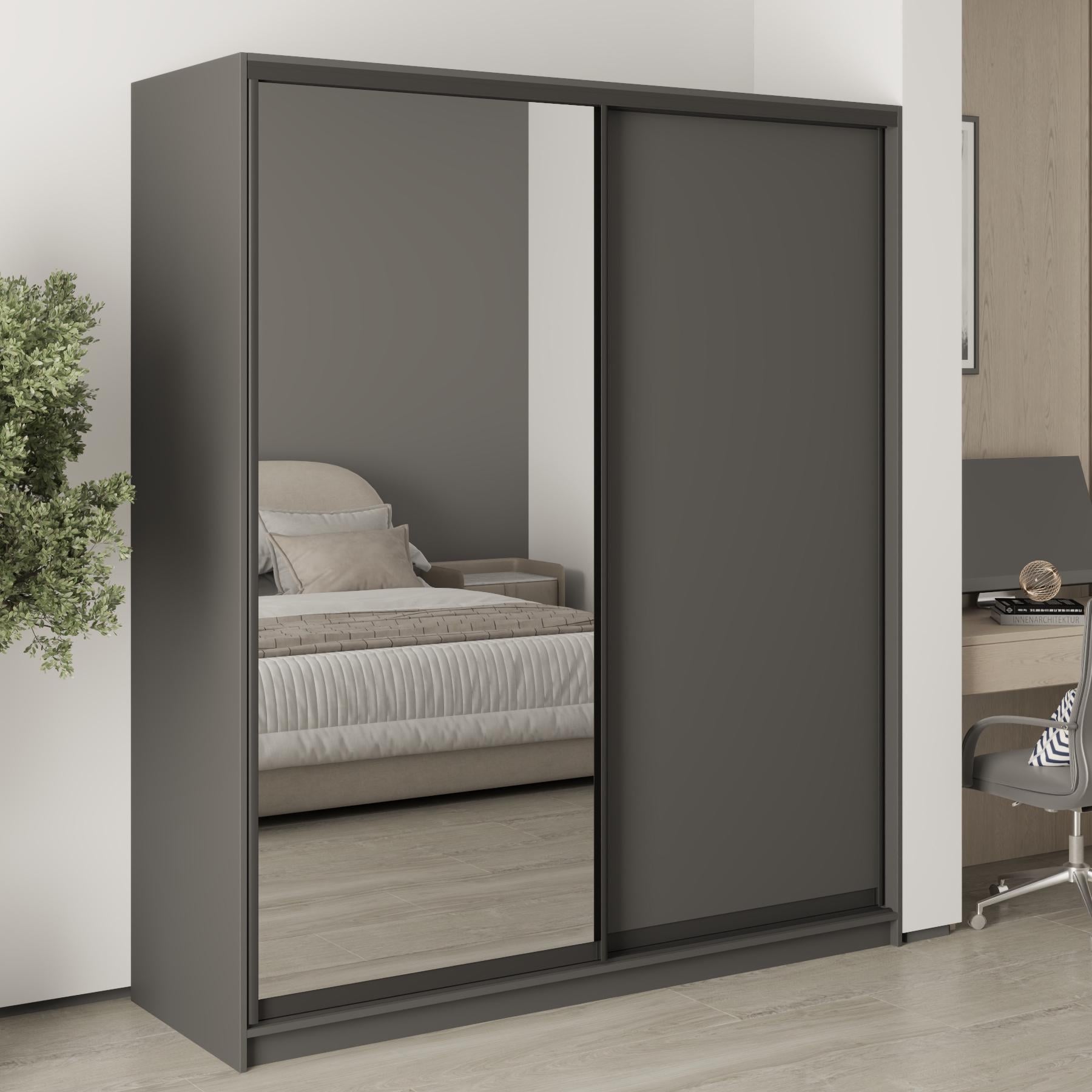 Шкаф-купе двухдверный MebelStar Уни BG ДСП/зеркало 180x60x210 см Антрацит (MBS-11363)