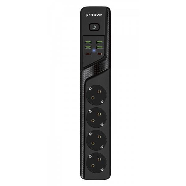 Подовжувач Proove Power Socket P-04 4 розетки/4 USB/2 Type-C 2 м 10A Black (P-04)