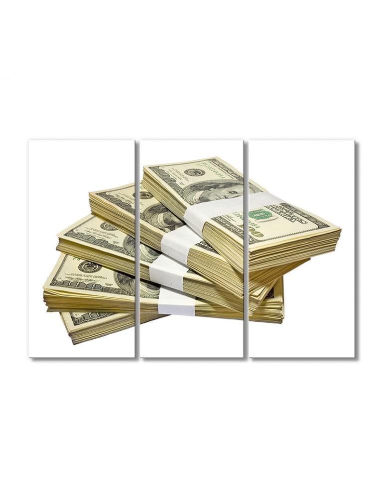 Картина модульная Пачки долларов 3 модуля 120x180 см