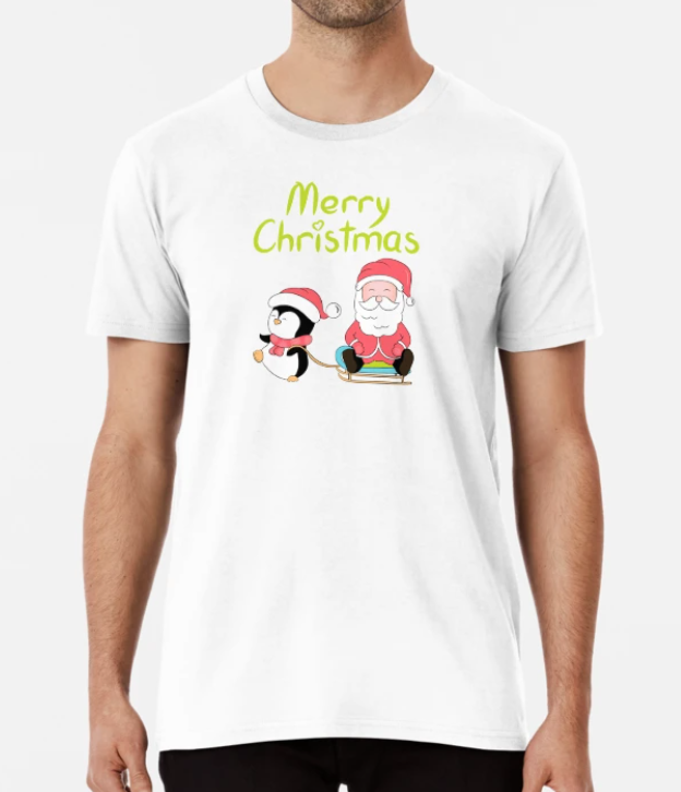Футболка мужская новогодняя Stedman с принтом Merry Christmas Пингвин и Санта Клаус XXXL Белый (НГ26-12)