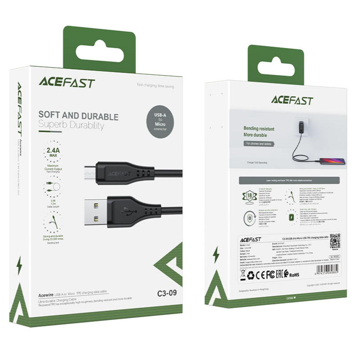 Кабель синхронізації та заряджання Acefast AFC3-09B USB to micro-USB 2,4 A TPE TPE connectors 1,2 м Black (561991) - фото 3 Кабель синхронізації та заряджання Acefast AFC3-09B USB to micro-USB 2,4 A TPE TPE connectors 1,2 м Black (561991) - фото 3