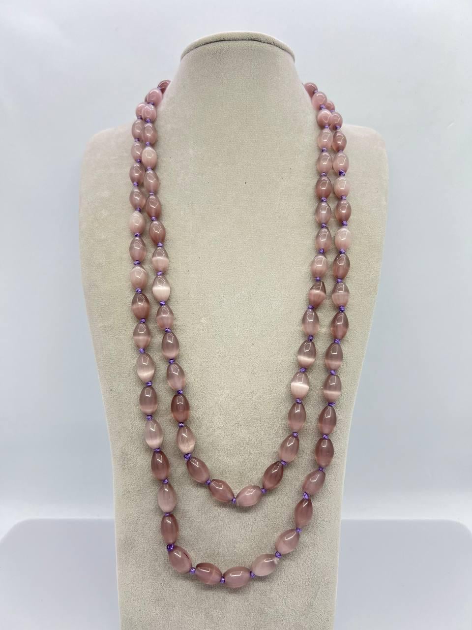 Бусы кошачий глаз 120 см Бордовый (10906)