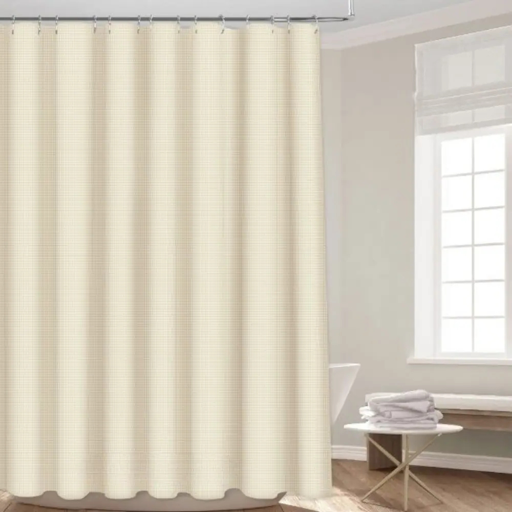 Набор шторка для ванной и душа с подкладкой с металлическими крючками с жаккардовым узором 178x183 см Бежевый