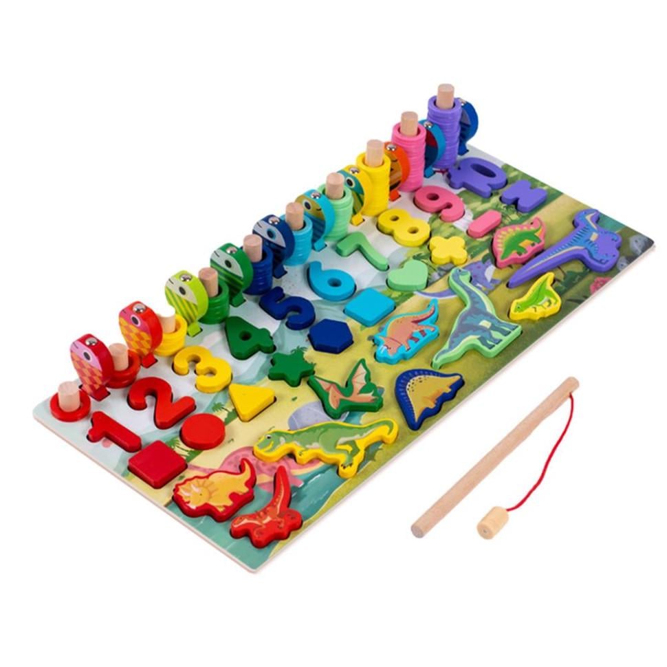 Игрушка для малышей Limo Toy Сортер центр деревянный фигурки/рыбалка/цифры/динозавры 41х19 см (ID-180-D-102)