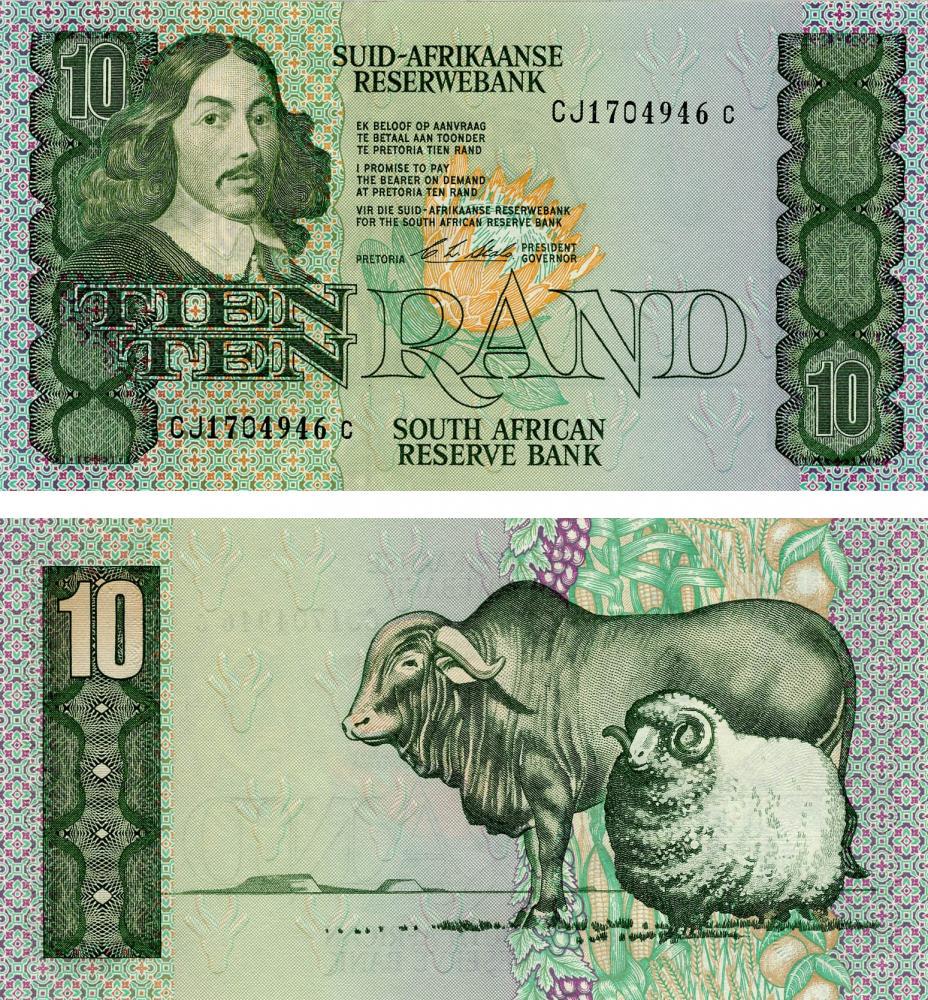 Коллекционная банкнота ЮАР 10 ранд 1978-1993 UNC Буйвол Овца P120 (Б13385)