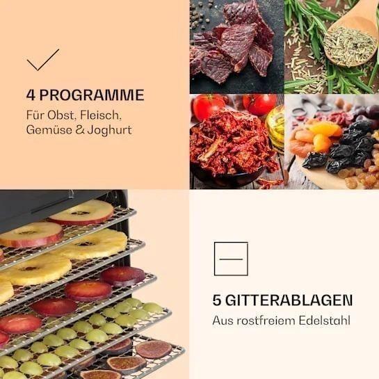 Дегідратор-сушарка для овочів, фруктів KLARSTEIN Florida Jerky інфрачервоний 500 Вт (10034430) - фото 4 Дегідратор-сушарка для овочів, фруктів KLARSTEIN Florida Jerky інфрачервоний 500 Вт (10034430) - фото 4