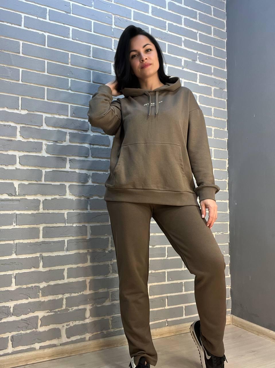 Костюм женский JOGGY 8084-8081 худи капюшон и брюки XS Шоколадный (1573)