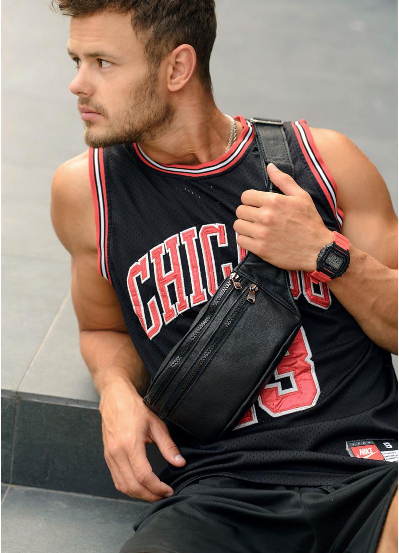 Сумка на пояс кожаная Sambag Tirso BTTm Черный (11097)