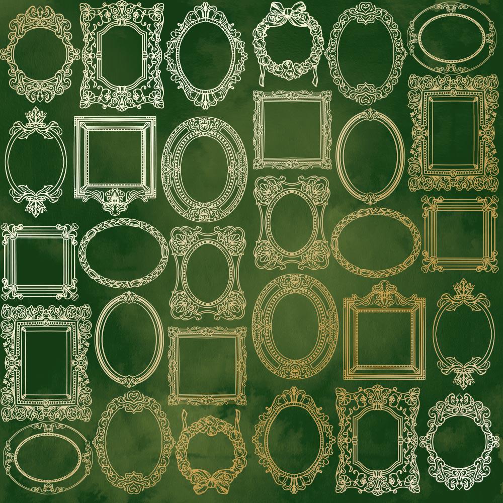 Лист бумаги односторонний Golden Frames с фольгированием 30,5х30,5 см Green/Aquarelle
