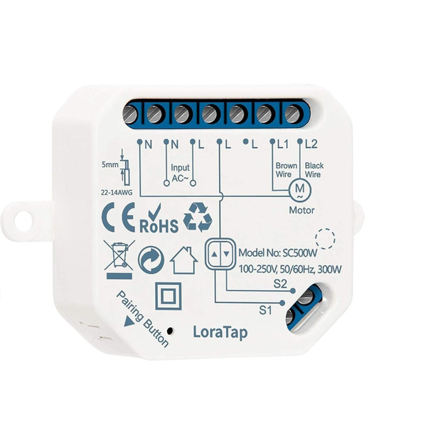 Вимикач розумний вбудований LoraTap SC500W Wi-Fi для електричних жалюзі штор