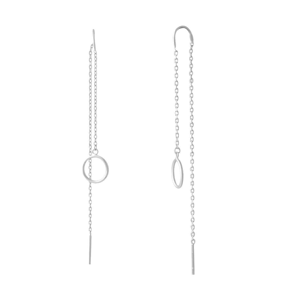 Серебряные серьги-протяжки с элементами в форме кольца