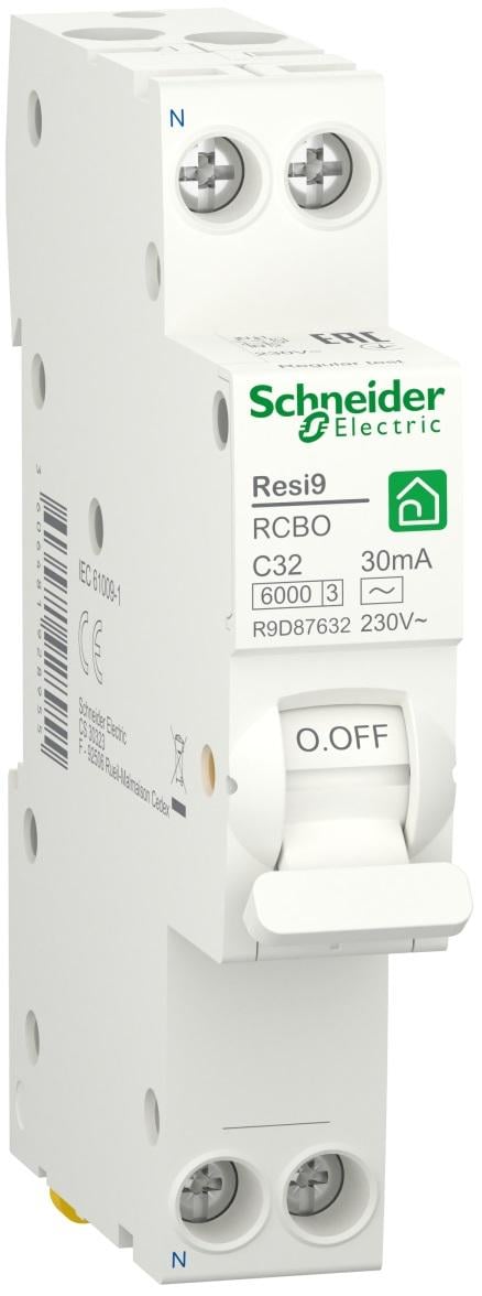 Диференційний вимикач Schneider Electric RESI9 1P+N 32A 30мA C тип АС (R9D87632) - фото 1