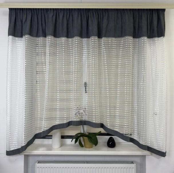 Тюль арка сетка/микровелюр 300х170 см Серый/Белый (460 2)