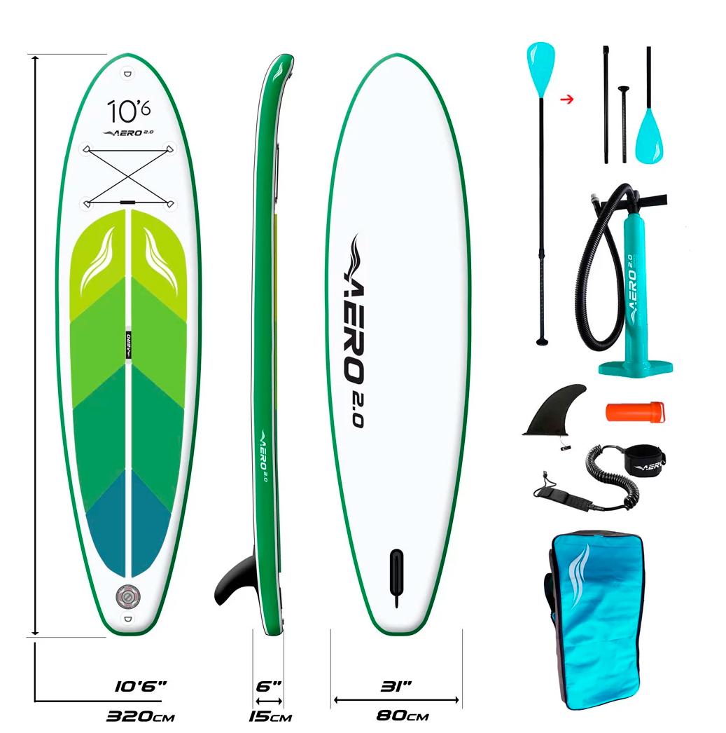 Доска SUP AERO Board 2.0 надувная 320х15х80 см 10,6' Green leaf - фото 2