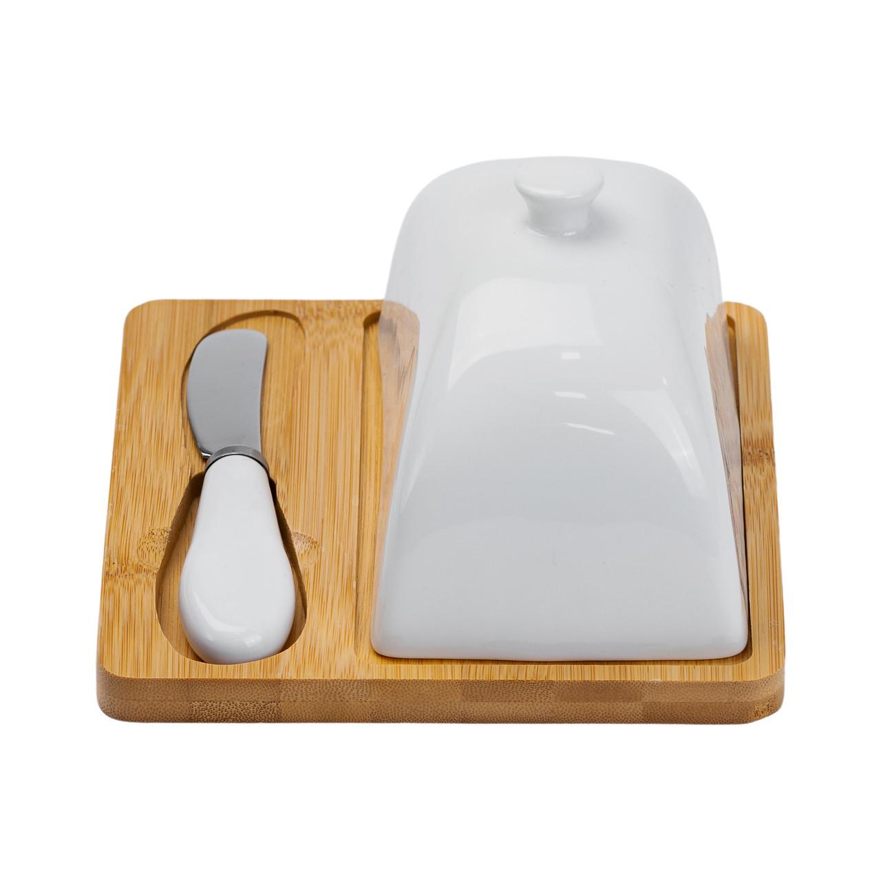 Масленка фарфоровая с ножом на подставке 15х15х9 см (HP1255) - фото 4