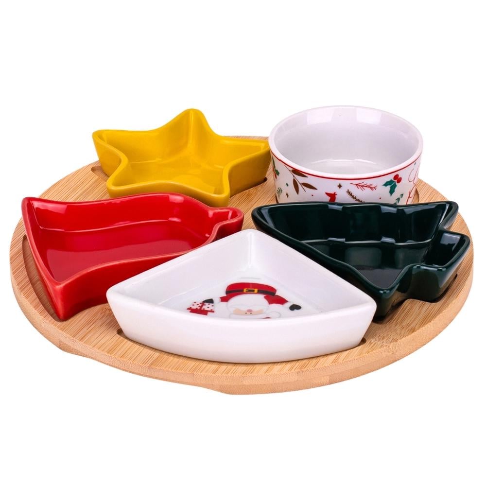 Набор пиал на бамбуковой подставке Рождественский вечер 25 см (6020-002)