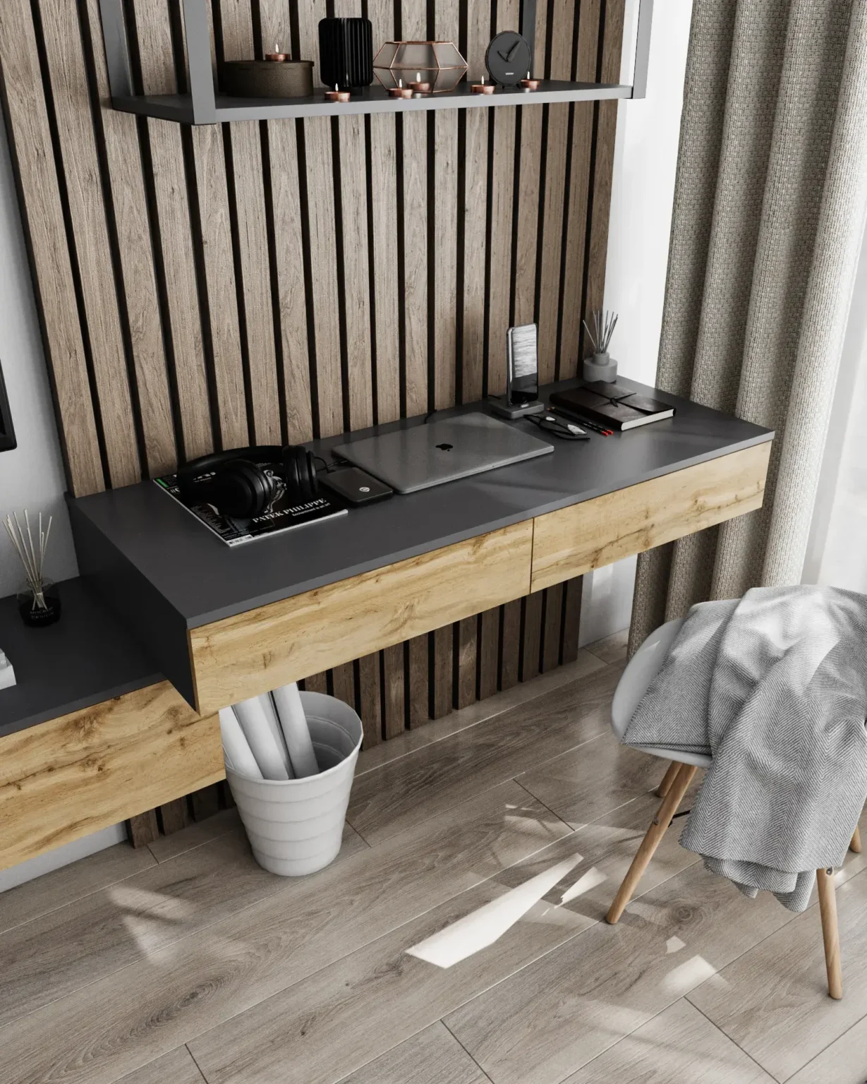 Стол навесной Nikoshop Т-222 с двумя ящиками 1200х500х160 мм Антрацитовый/Аппалачи (434769873646276478962640287)