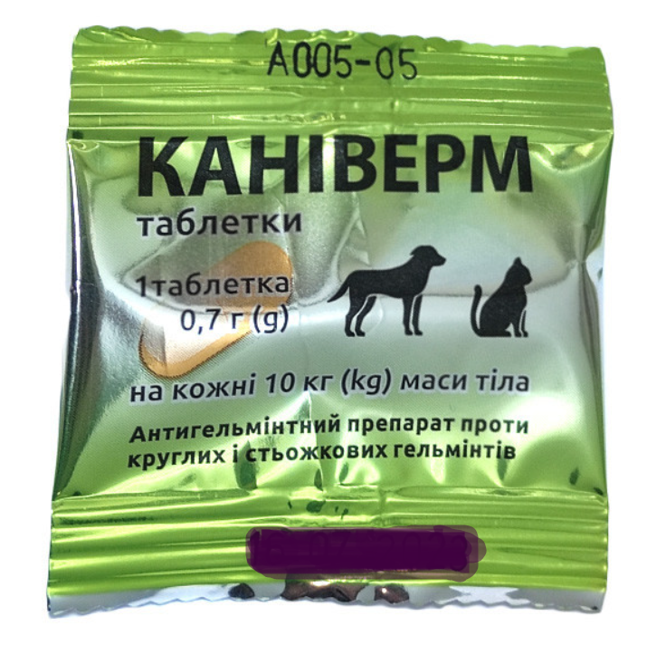 Таблетка від глистів Caniverm для котів та собак від 2 до 10 кг 1 шт. 0,7 г (00000000194)