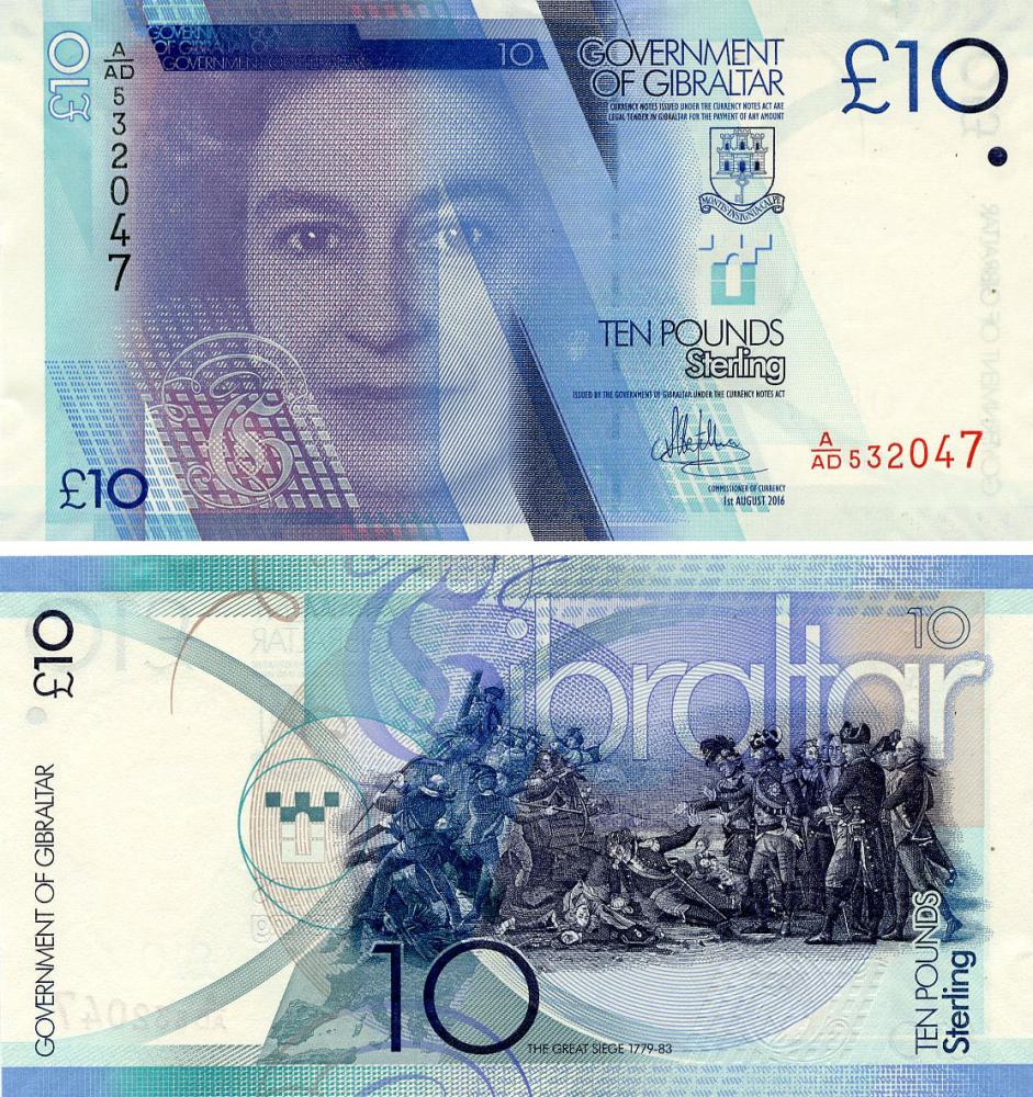Коллекционные банкноты Гибралтар 10 фунтов 2016 AU-UNC (P36)